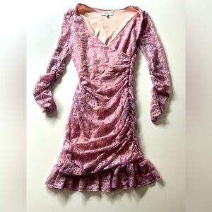Revolve Likely Pink Lace Overlay Floral Ruched Long Sleeve Dress Size 4